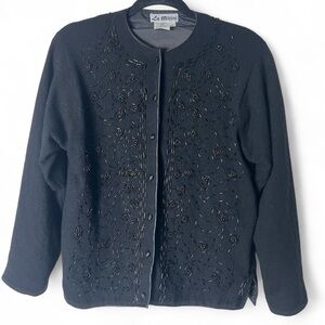 La Mittini - Women's Vintage Beaded Lambswool Angora Cardigan Black Lined - Sz M